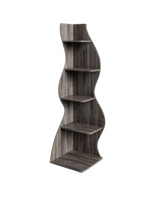 Modern Corner Bookcase with 5 Tier Open Storage Shelves