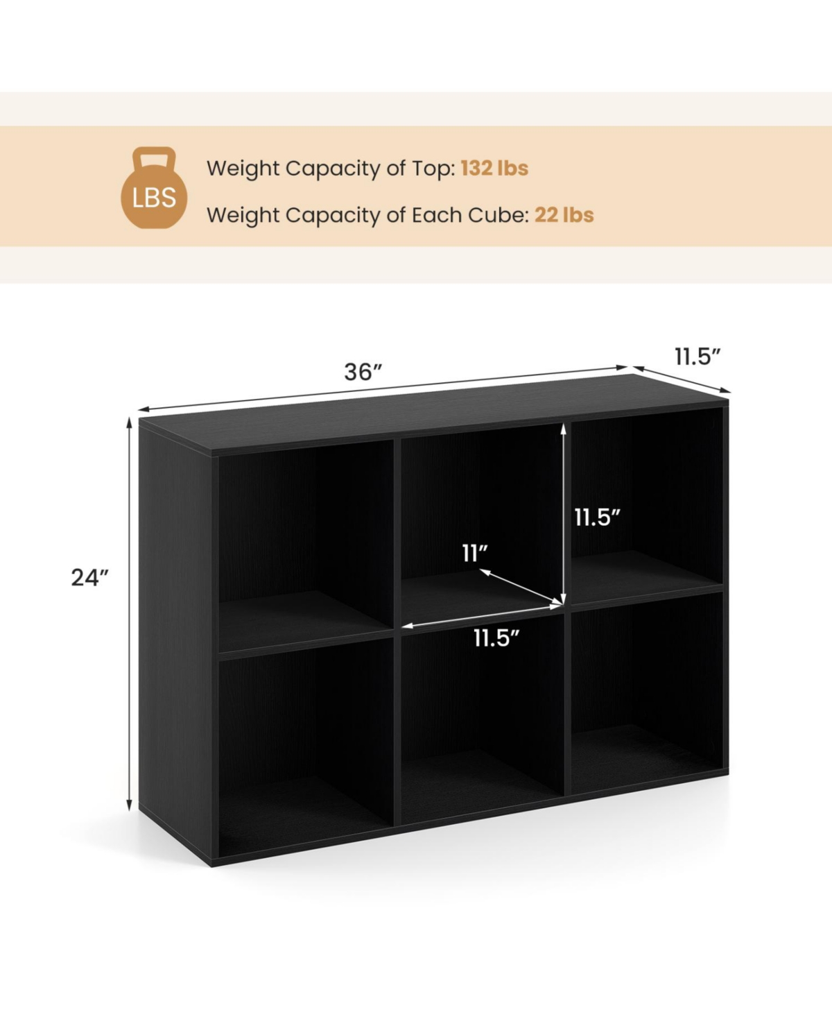 Slickblue Modern 6-Cube Organizer Bookcase with Anti-Tip Hardware