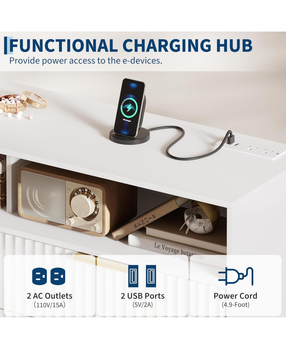 gaomon 6 Drawers Dresser for Bedroom, 47.2" Wide Dressers with Led Lights and Charging Station, Curved Profile Design, Fluted Wood Drawers with Handle