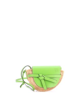 Mini Gate Leather Shoulder Leather with Raffia