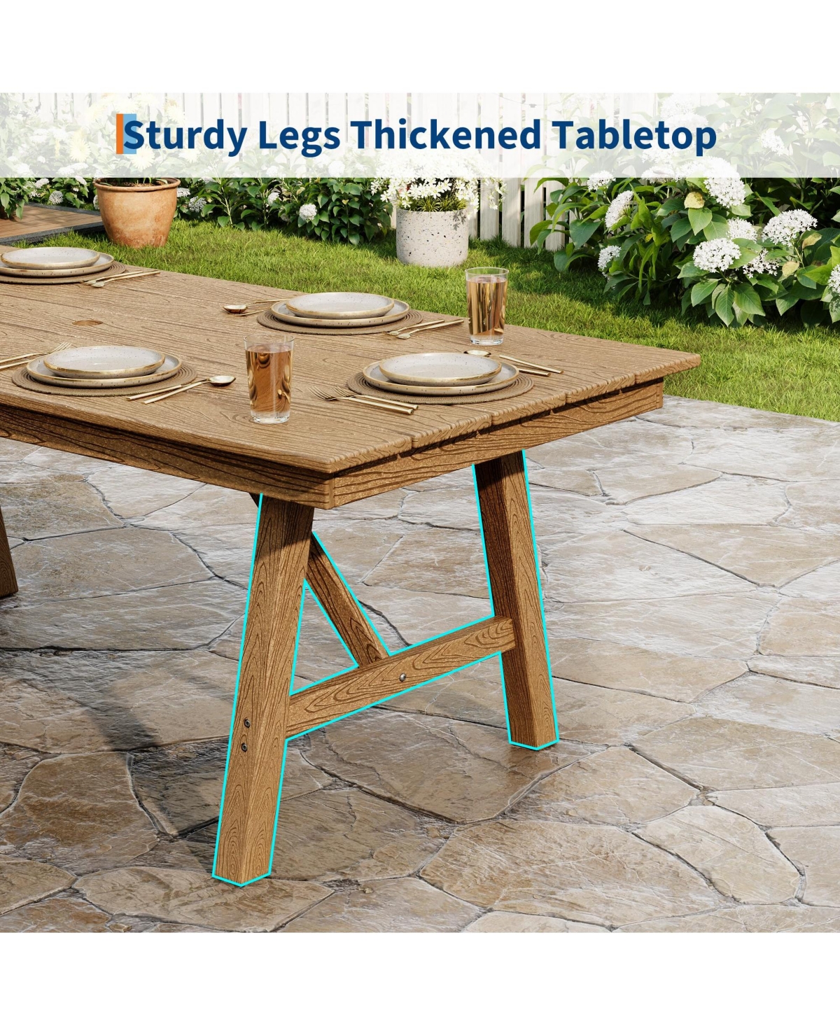 gaomon 66.9" Outdoor Hdpe Garden Dining Table for 4-6 for Backyard