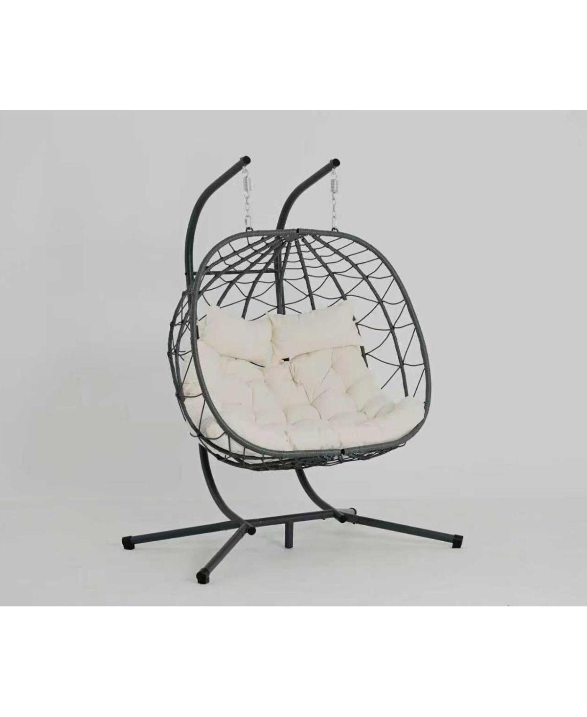 Streamdale Furniture 2-Person Wicker Hanging Egg Chair with Stand for Indoor and Outdoor Use - Beige