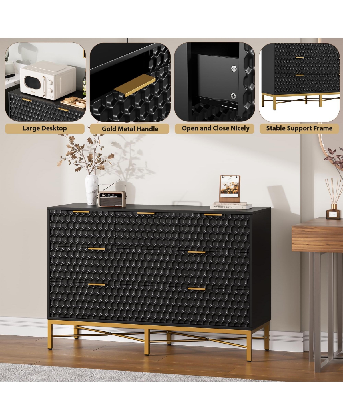 homfan 7 Drawer Dresser for Bedroom, 47in Simply Modern Chest of Drawers for Closet with Wide Top, Entertainment Center, Media Console Table
