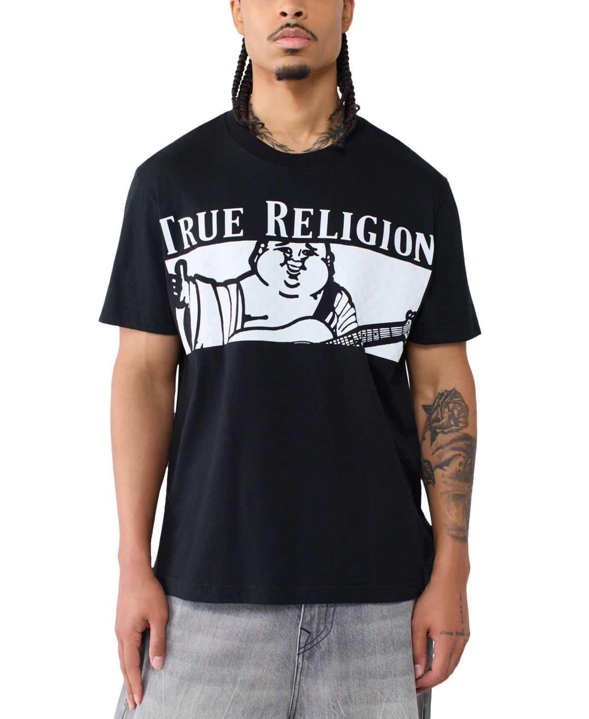 True Religion Men's Checkered Buddha Short-Sleeve T-Shirt - Jet Black