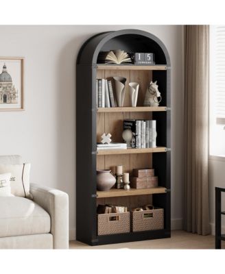 5 Shelf Arched Bookshelf 71.65 Inch Tall Bookcase Farmhouse Display Storage Rack Wooden Bookshelves for Home Office, Living Room