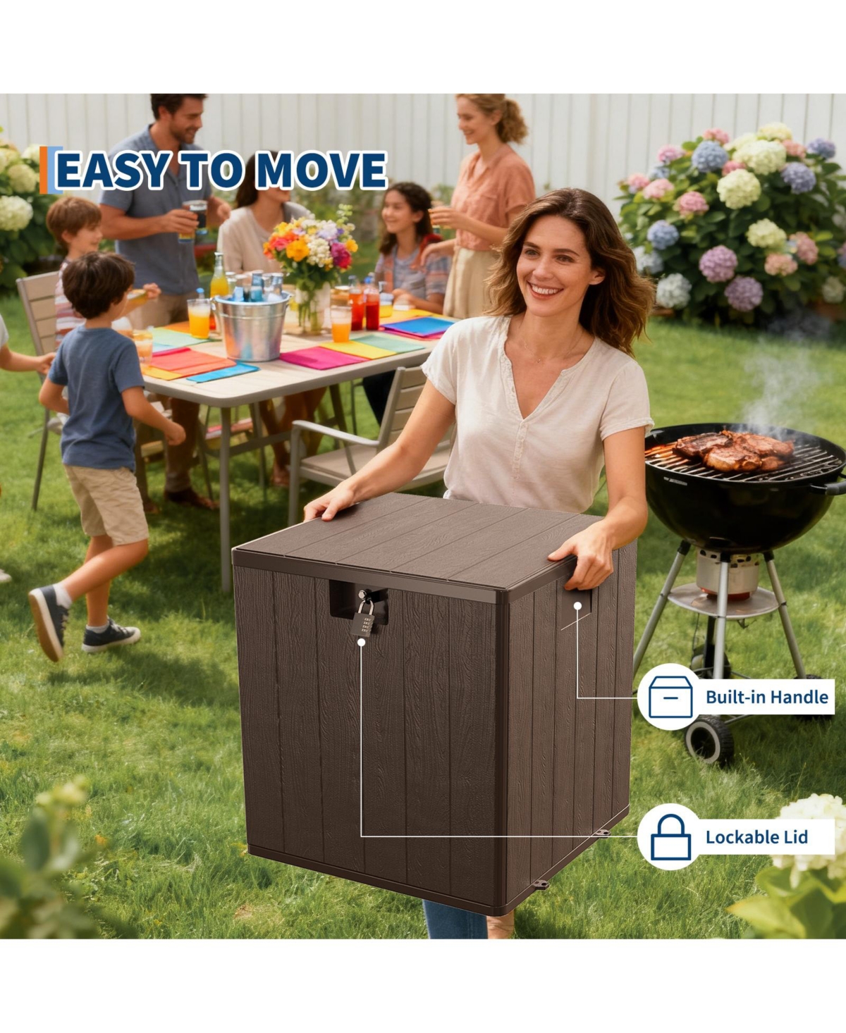 GarveeLife 80 Gallon Resin Deck Box Waterproof Weather Resistant Outdoor Storage Container with Lockable Lid Handles Heavy Duty 350 Lb Capacity