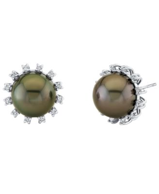 Cultured Tahitian Pearl (10mm) & Diamond (1/4 ct. t.w.) Earrings in 10k White Gold