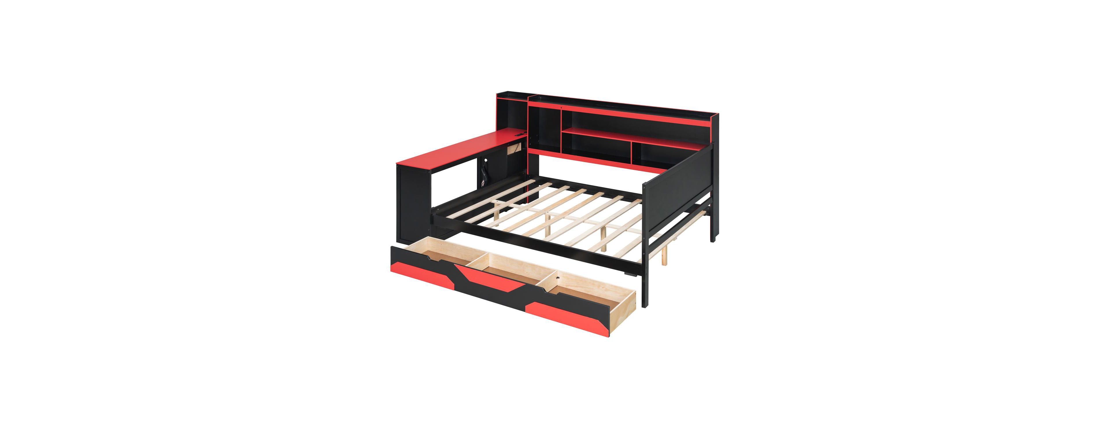Streamdale Furniture Gaming Daybed with Desk, Storage Drawers, and Charging Station