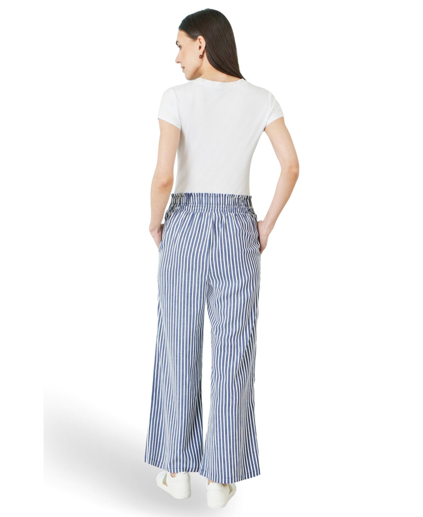 Женские брюки Yumi Stripe Relaxed, цвет: Синий — фото 3