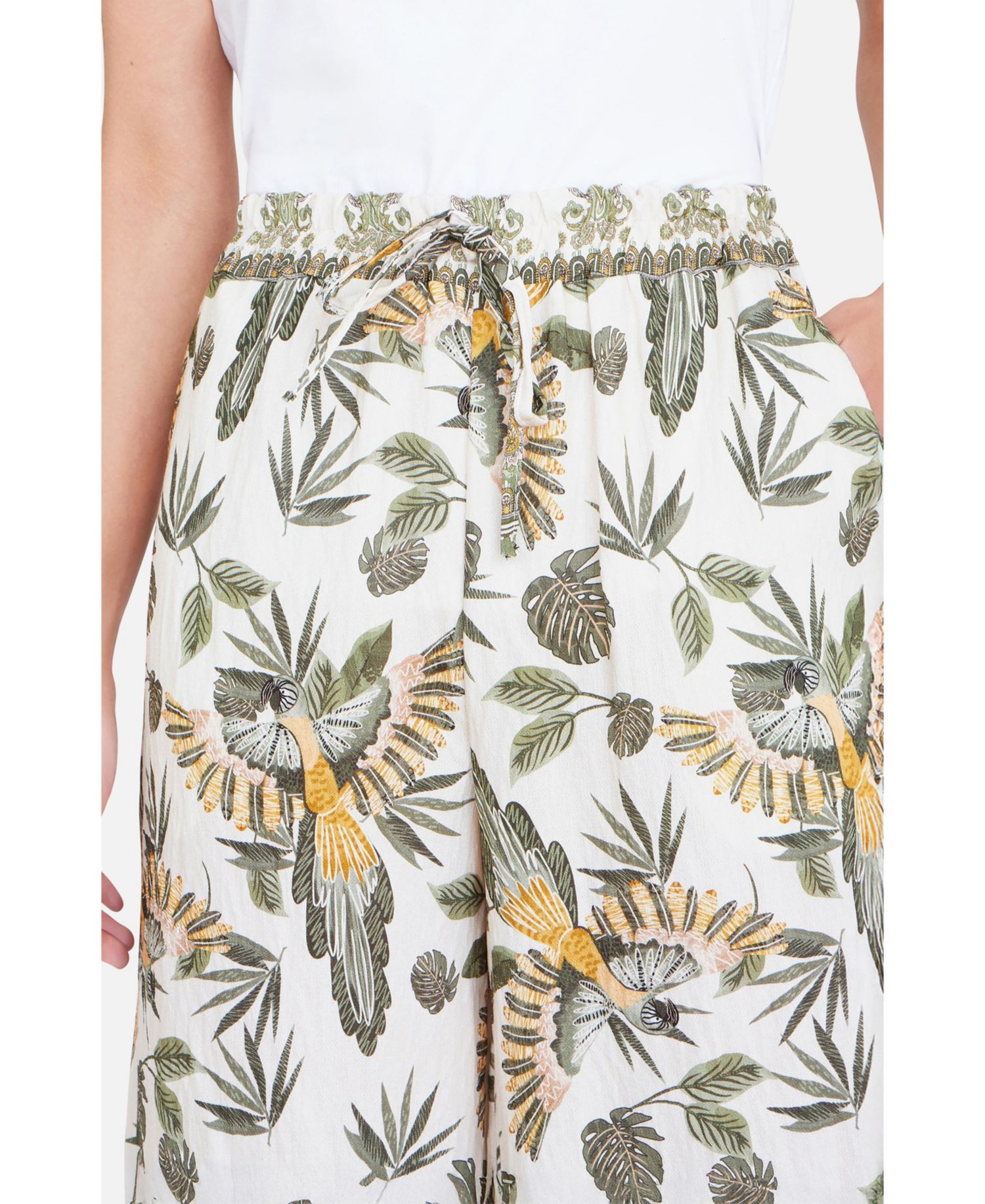 Women's Bird Print Viscose Wide Leg Trousers