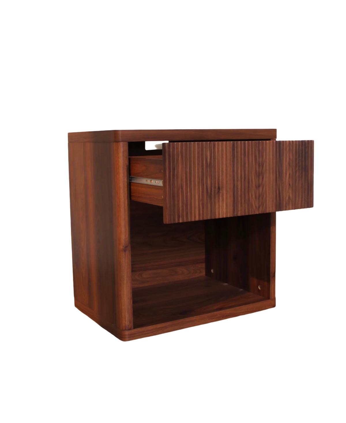 Rainsken Fluted Nightstand with Drawer Storage, Mid Century Bedside Table with Open Compartment, Wood End Table for Bedroom