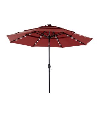 9.2 FEET Solar Patio Umbrella with LED Lights 3 Tier Tilt Crank Outdoor
