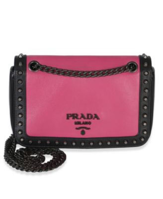 Black Pink Calfskin Glace Studded Chain Flap