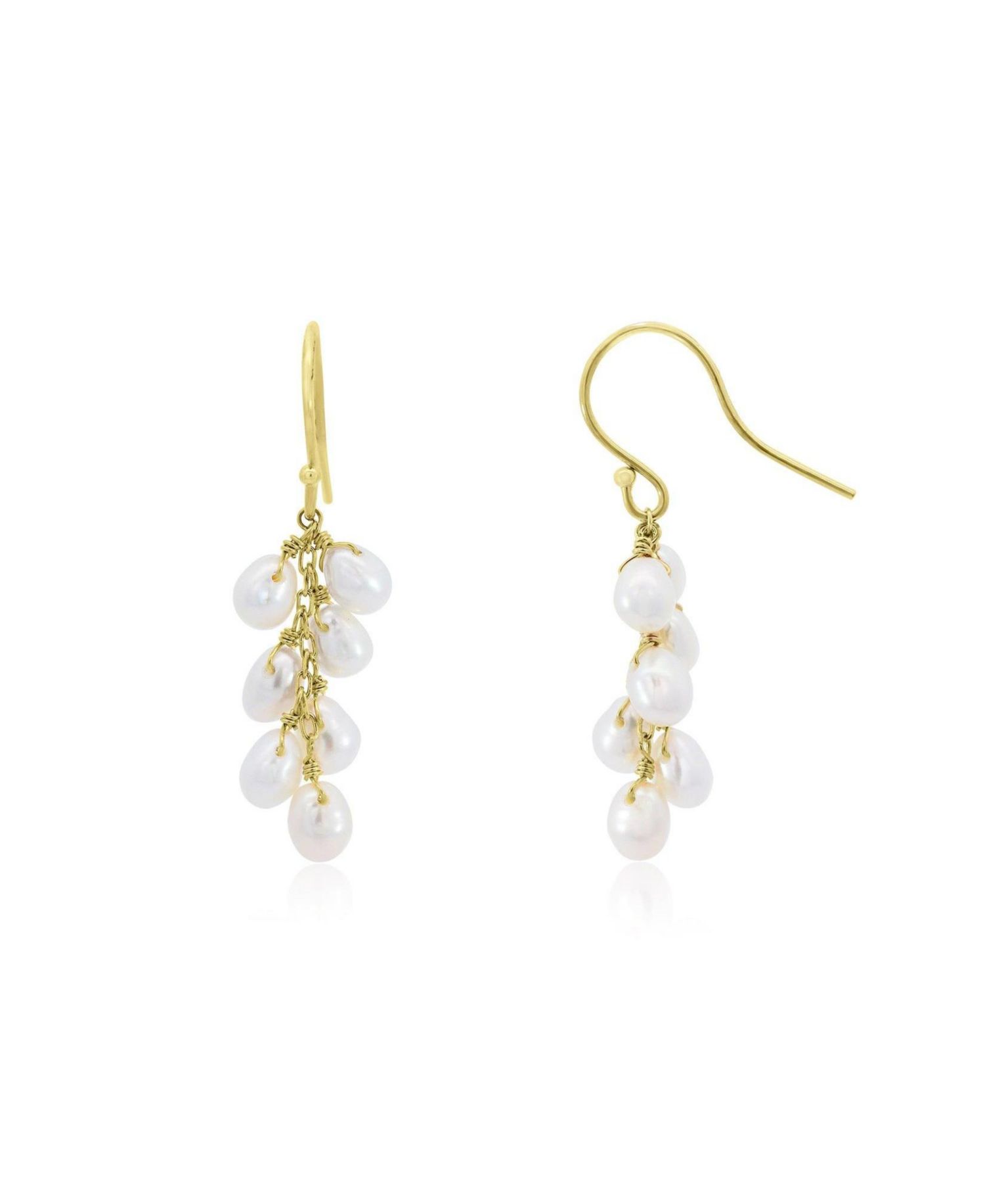 Pearl Bead Dangle Earrings 14K Gold