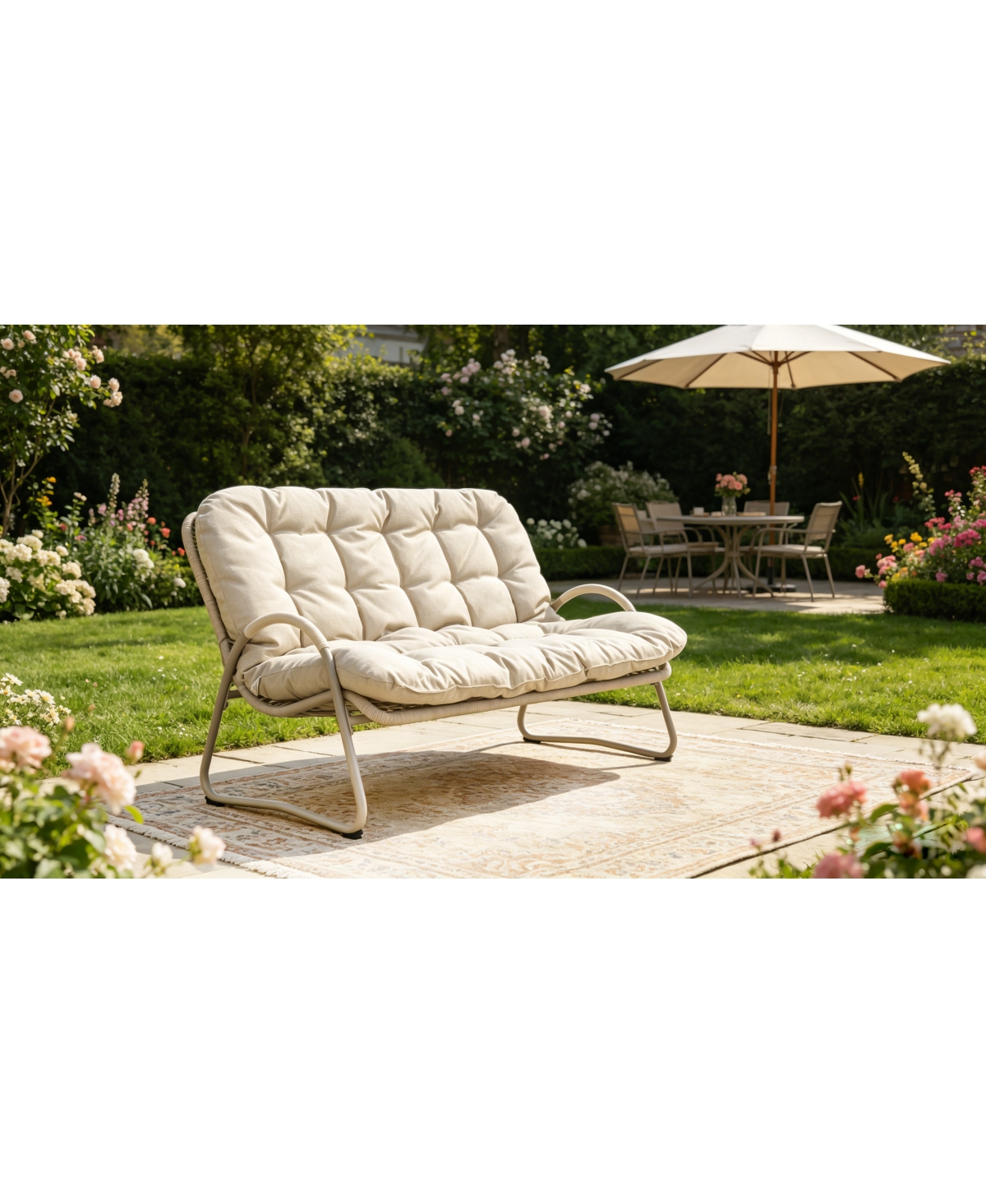 Streamdale Furniture Premium Outdoor Pe Rattan Double Chair with Metal Frame
