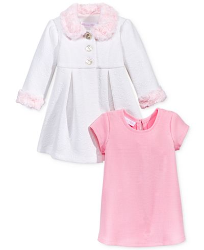 Bonnie Baby Baby Girls' 2-Pc. Dress & Coat with Faux Fur Trim Set
