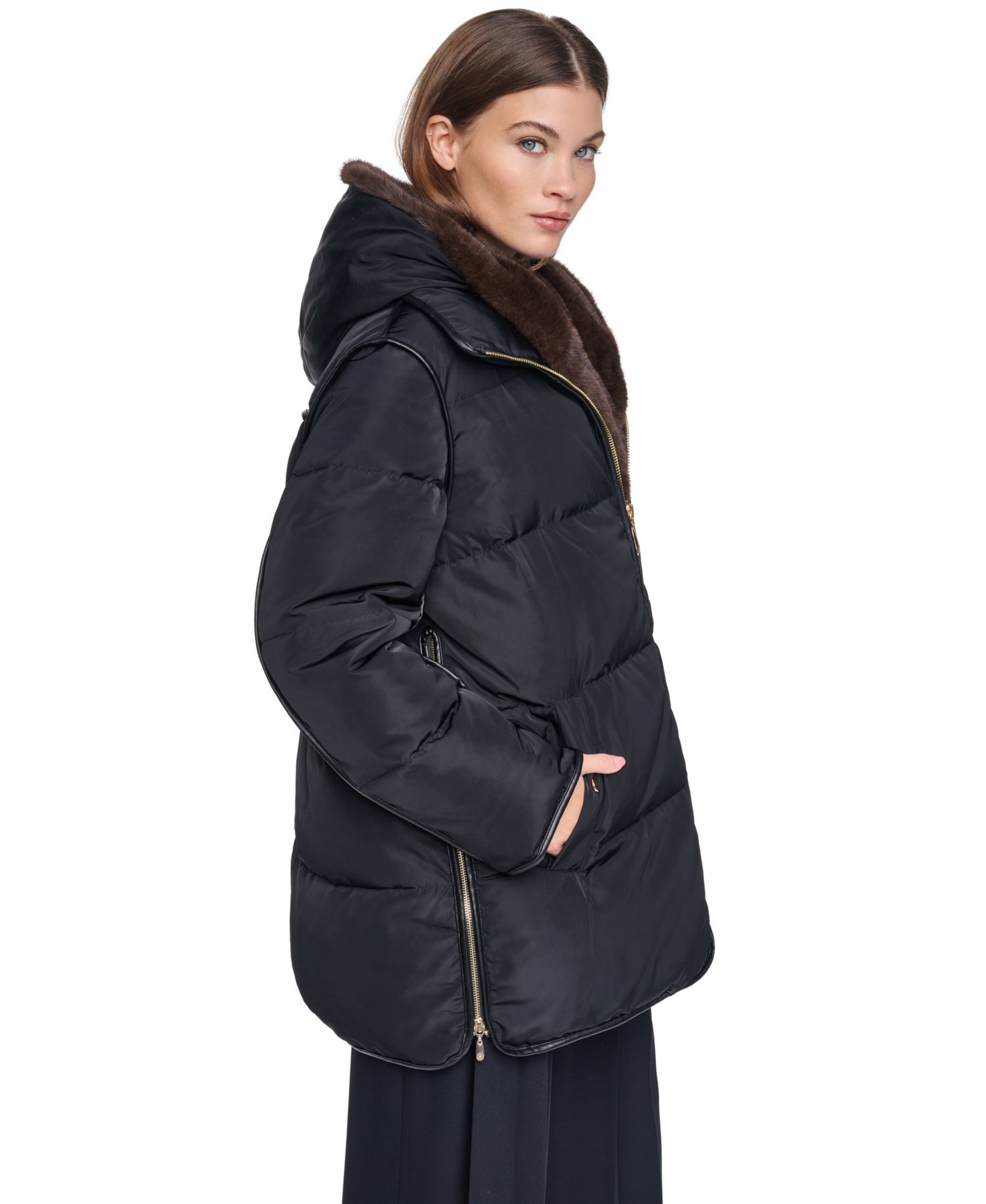 Women's Faux Fur Bibbed Hooded Puffer