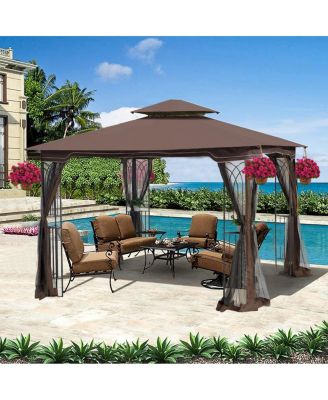 10x10 Outdoor Patio Gazebo with Double Roof and Mosquito Netting