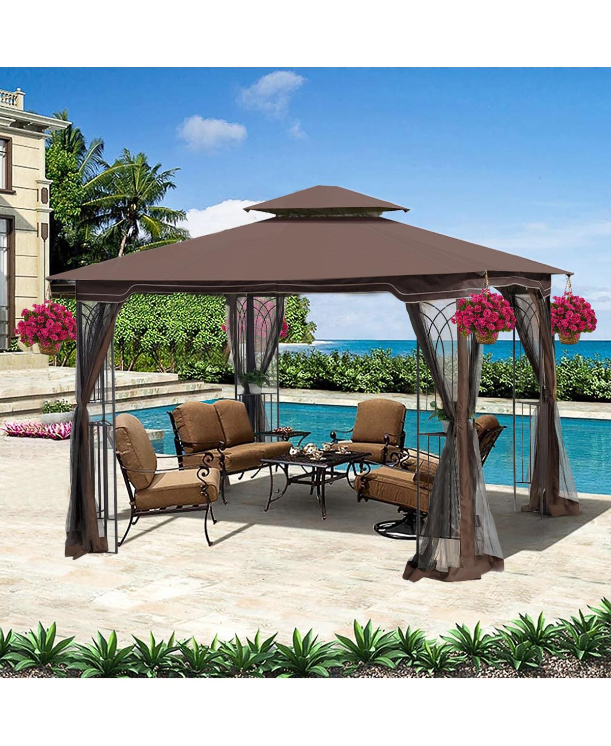 Streamdale Furniture 10x10 Outdoor Patio Gazebo with Double Roof and Mosquito Netting