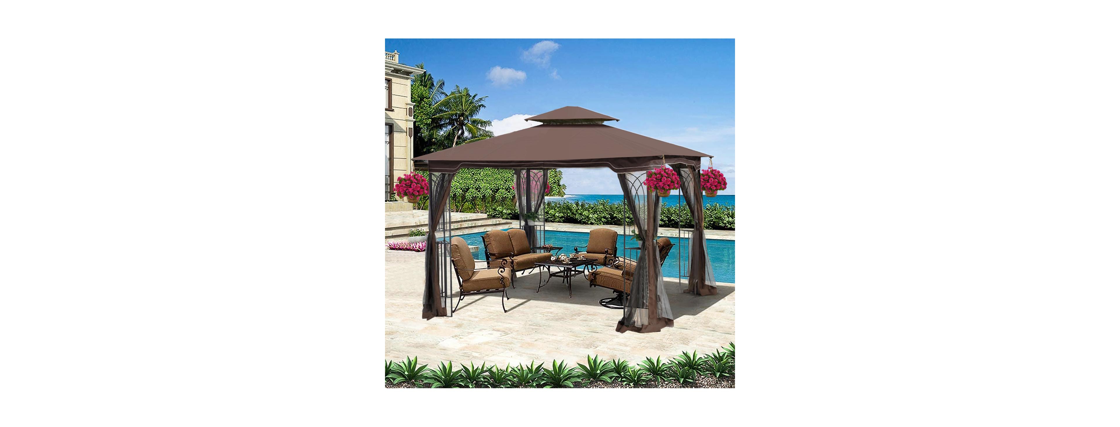 Streamdale Furniture 10x10 Outdoor Patio Gazebo with Double Roof and Mosquito Netting
