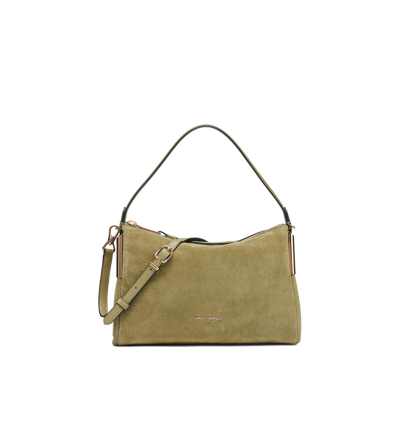 Женская сумка KARL LAGERFELD PARIS Valerie Large Suede Crossbody Handbag, цвет: Оливковый — фото 1