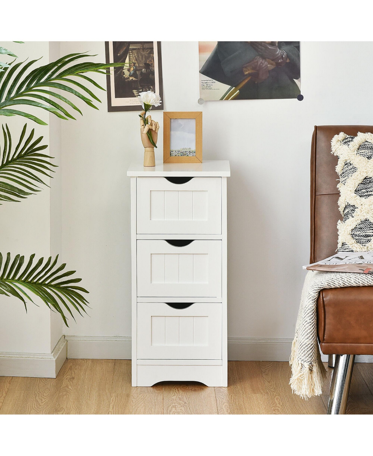 Costway Floor Storage Cabinet Bathroom Organizer Free Standing 3 Drawers