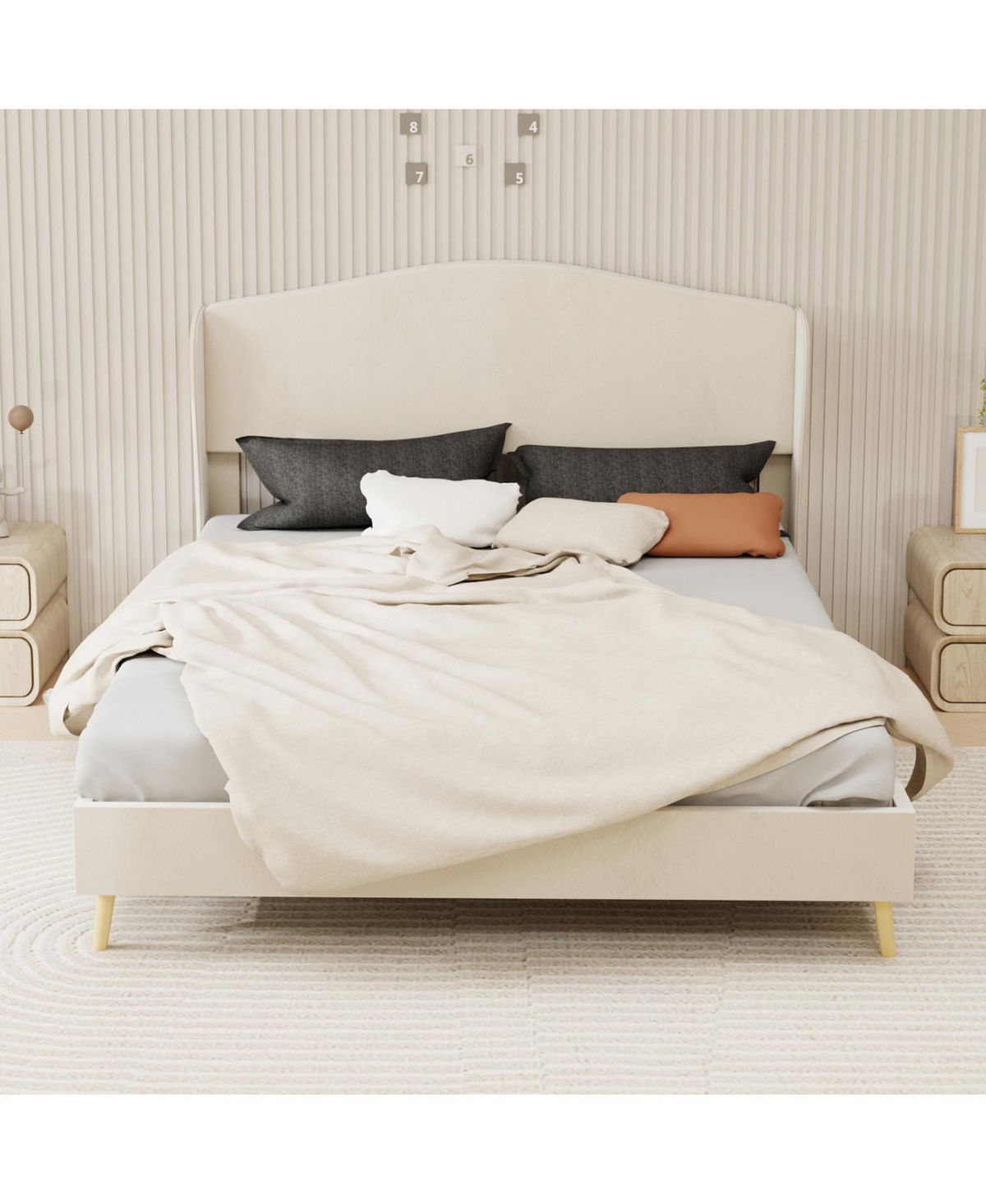 Rainsken Velvet upholstered bed Frame with Headboard, Sturdy and Durable, Wood Slats