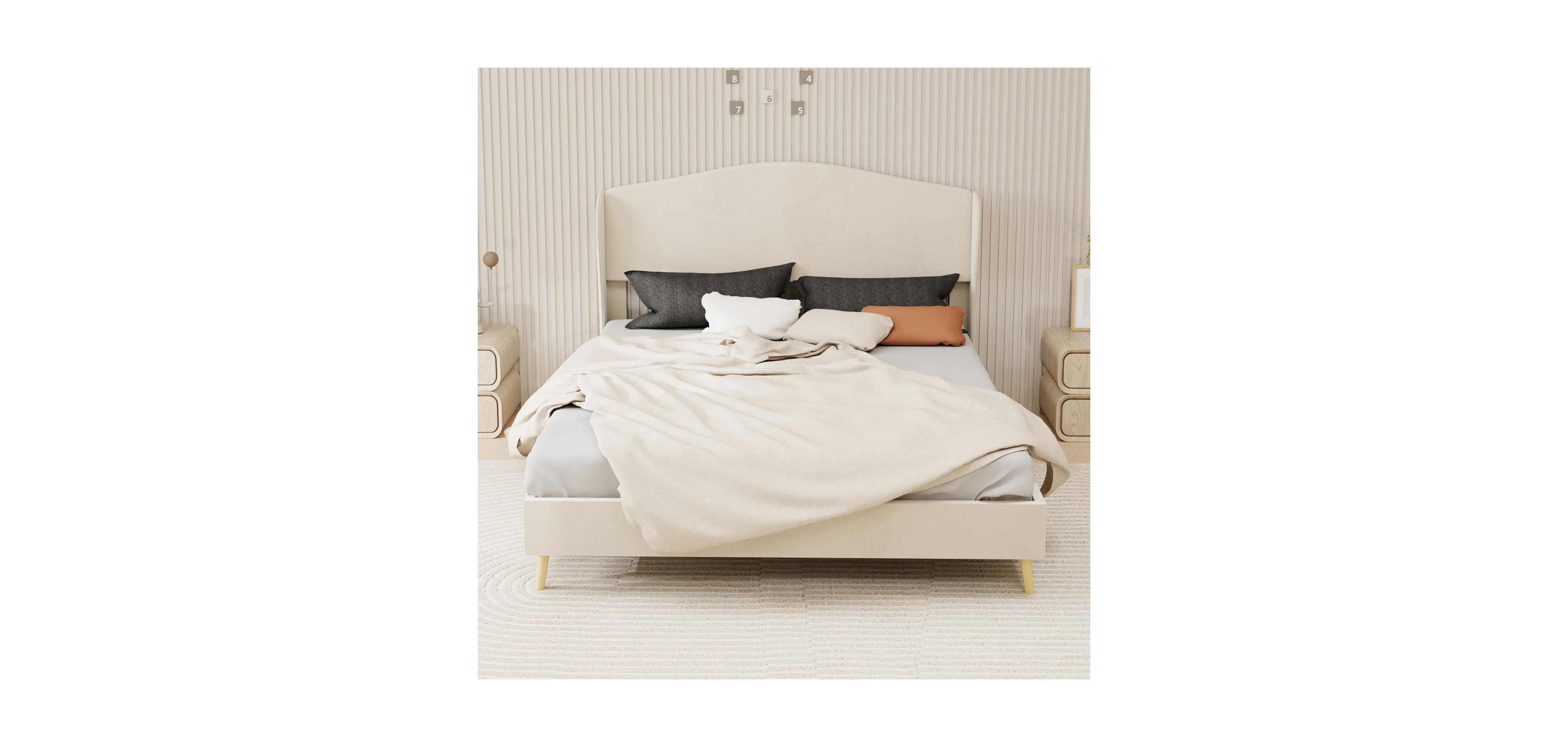 Rainsken Velvet upholstered bed Frame with Headboard, Sturdy and Durable, Wood Slats