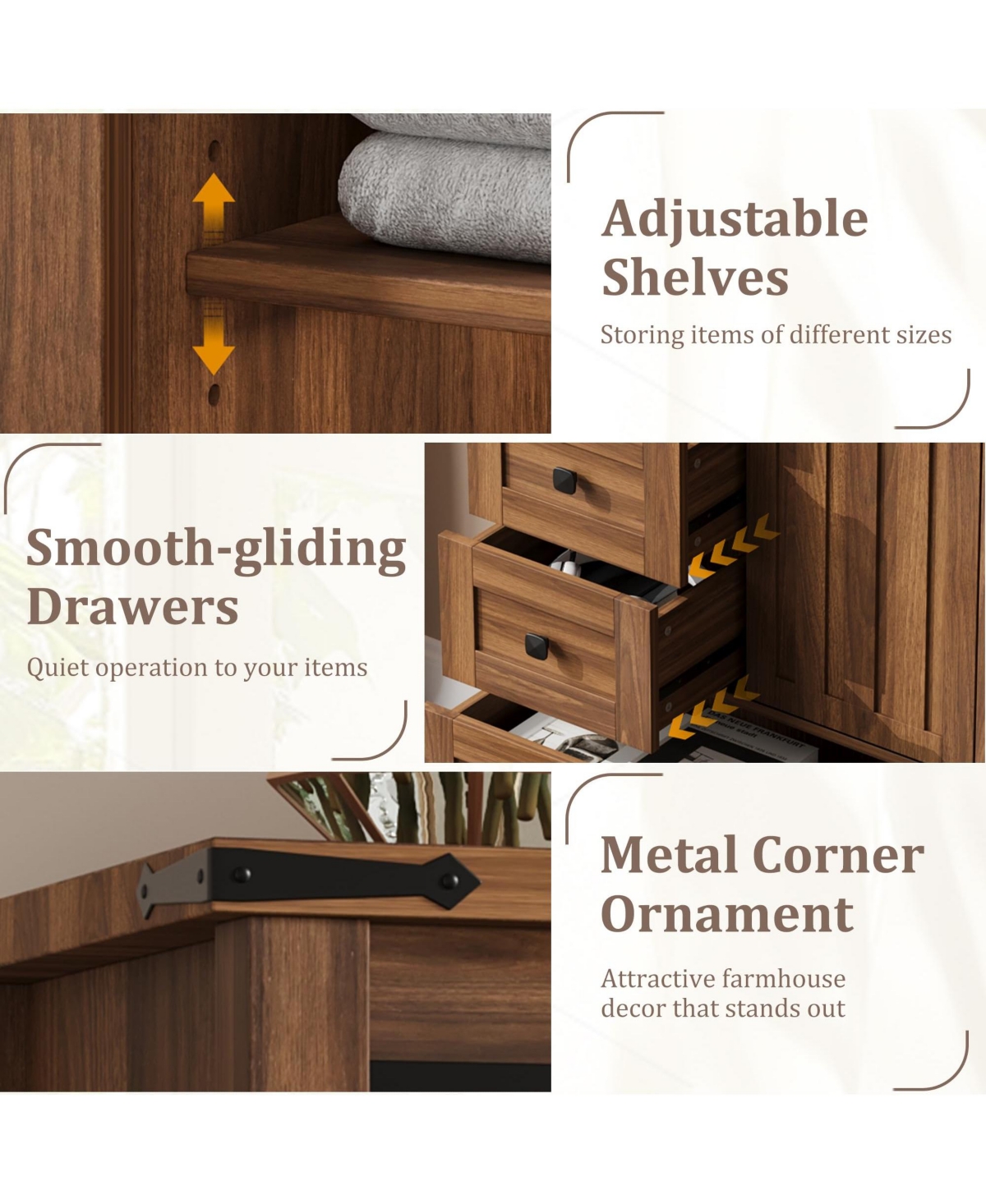 homfan Farmhouse 5 Drawer Dresser for Bedroom, Wood Dresser Chest of Drawer with Sliding Barn Door, Adjustable Shelf