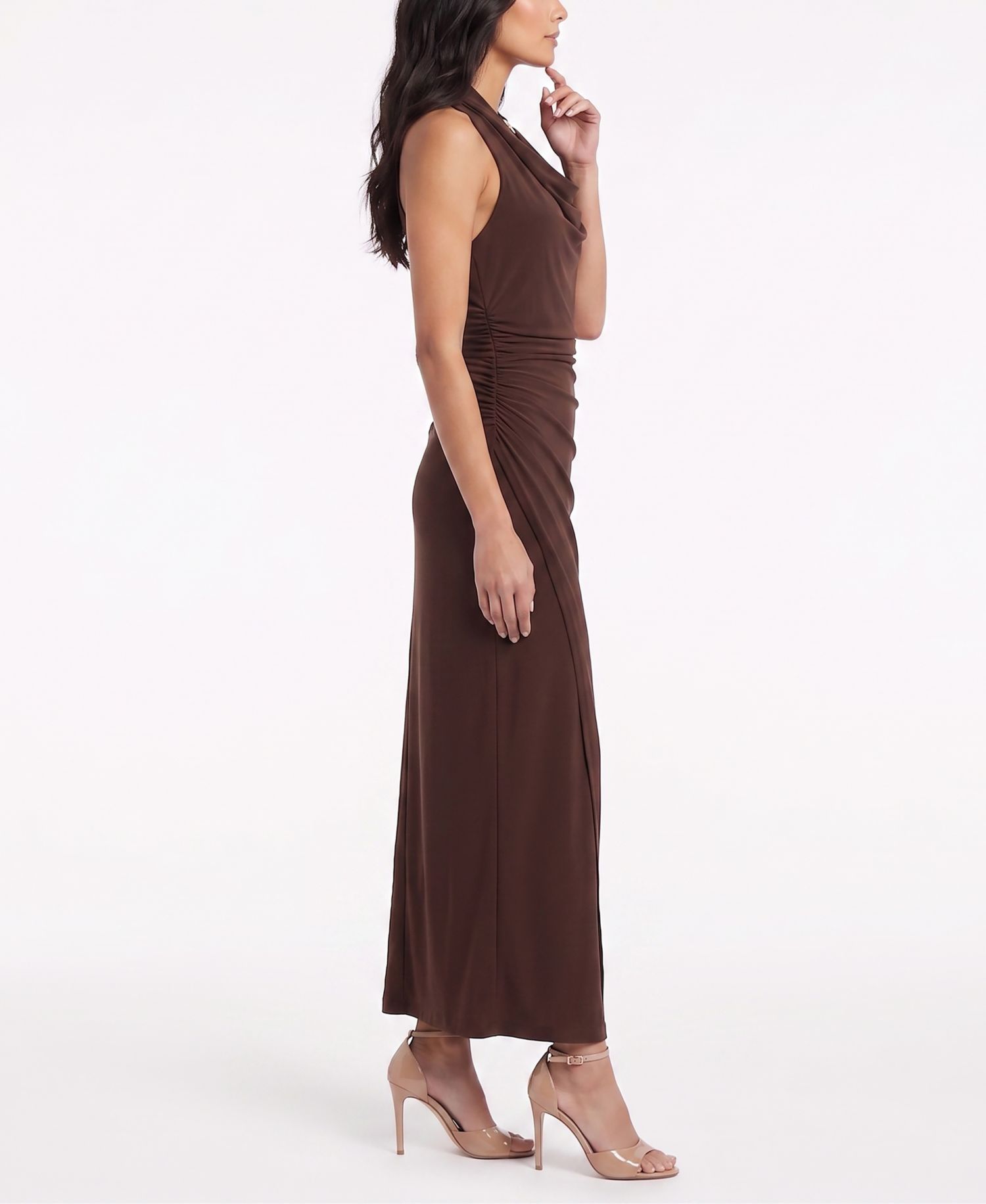 Women's Ruched Sleeveless Cowl Neck Dress