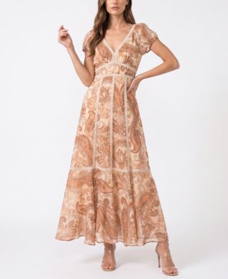 Women's V-Neck Paisley Fit & Flare Dress