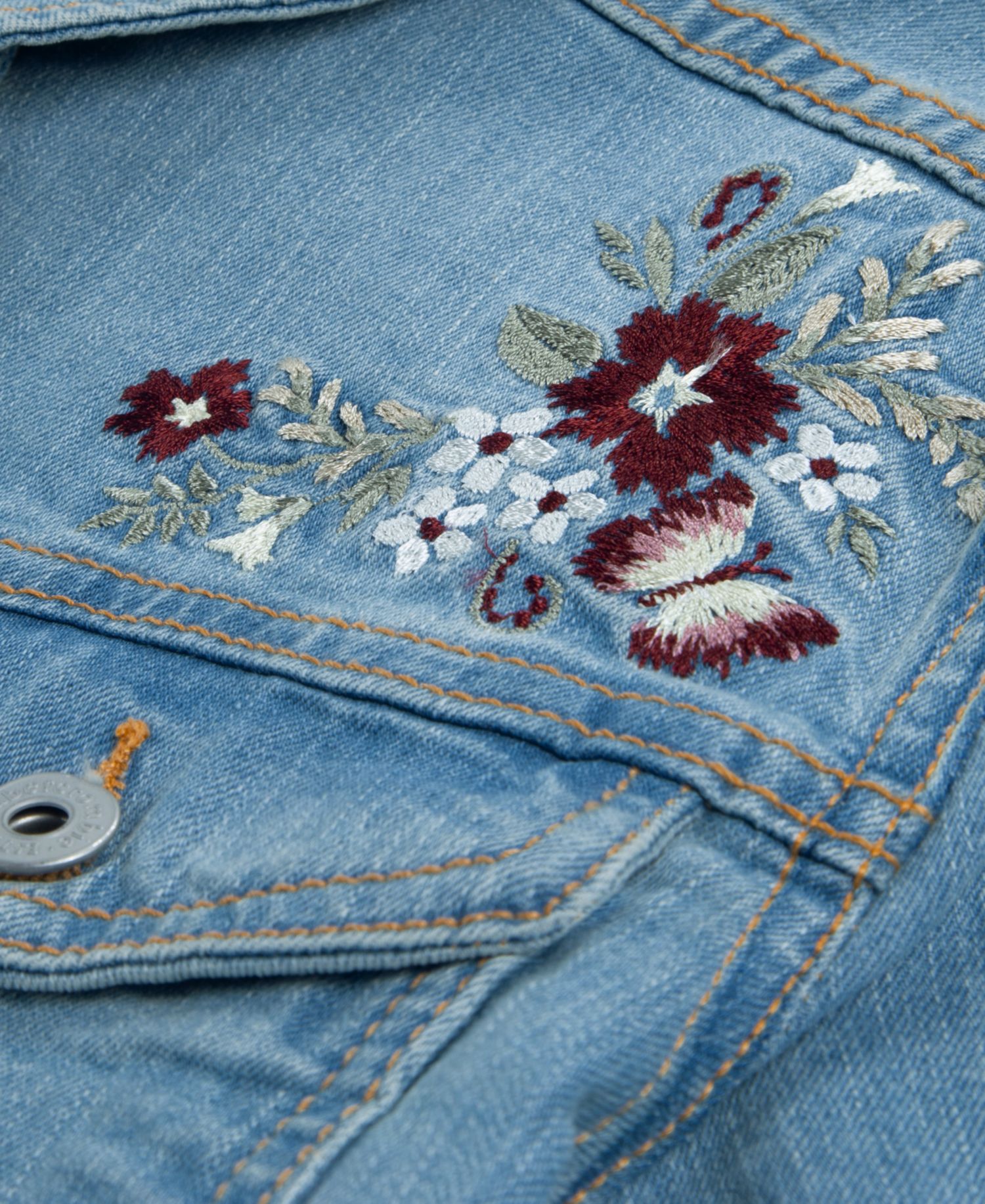 Girls' 5-16 Embroidered Denim Jacket