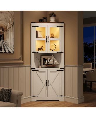 67" Tall Corner Storage Cabinet, Farmhouse Corner Hutch Display Cabinet with Glass Doors, Wooden Storage Organizer for Entryway, Living Room