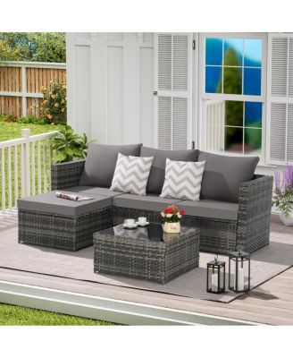 2 Piece L Shaped Wicker Outdoor Patio Conversation Sofa Set with Cushions