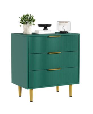 Fluted 3-Drawer Dresser with Faux Marble Top, Gold Handles, Metal Legs, and Storage for Bedroom, Hallway, or Entryway