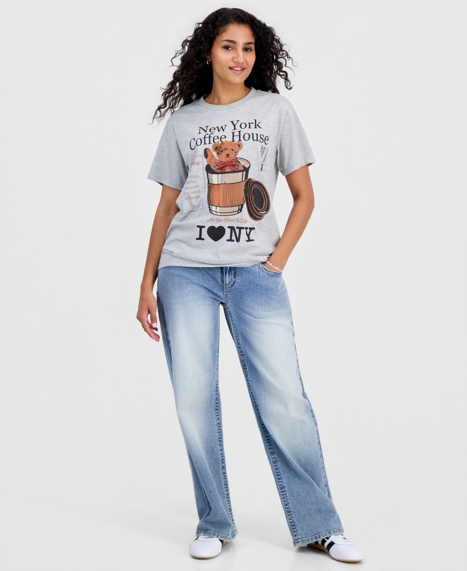 Juniors' Bear Coffee Graphic-Print T-Shirt