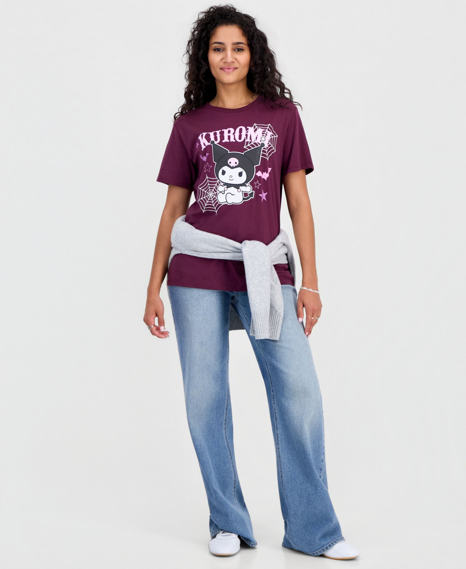 Juniors' Kuromi Spiderweb Graphic-Print T-Shirt