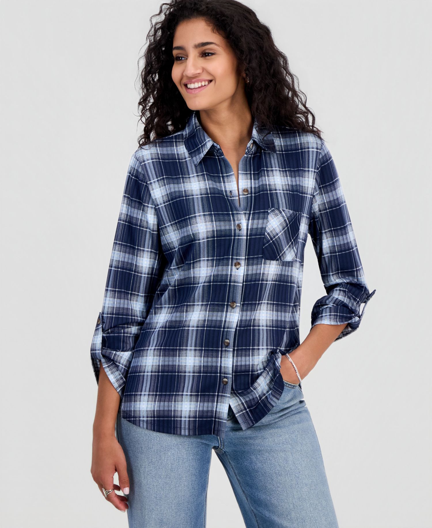 Juniors' Plaid Knit Shirt