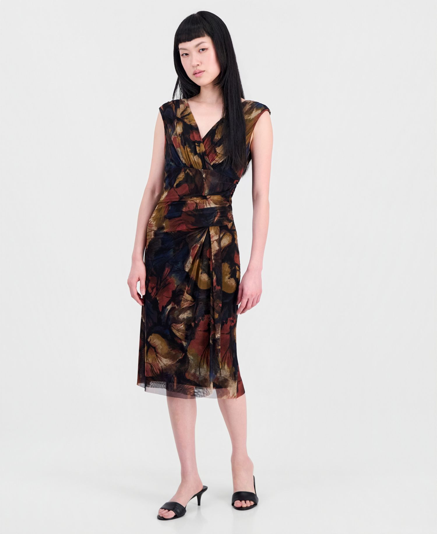 Women's Printed Surplice-Neck Pleated Dress