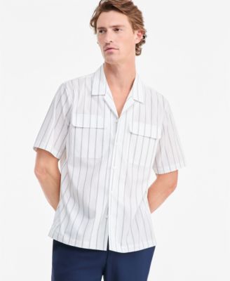Men's Canvas Stripe Short-Sleeve Camp Shirt