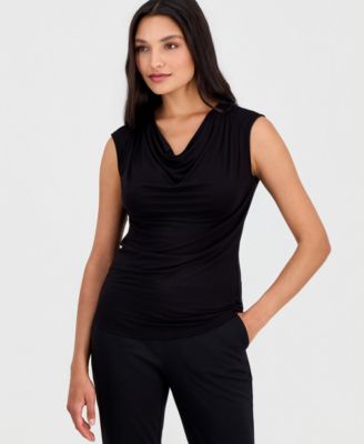Women's Pleated Cowl-Neck Sleeveless Top