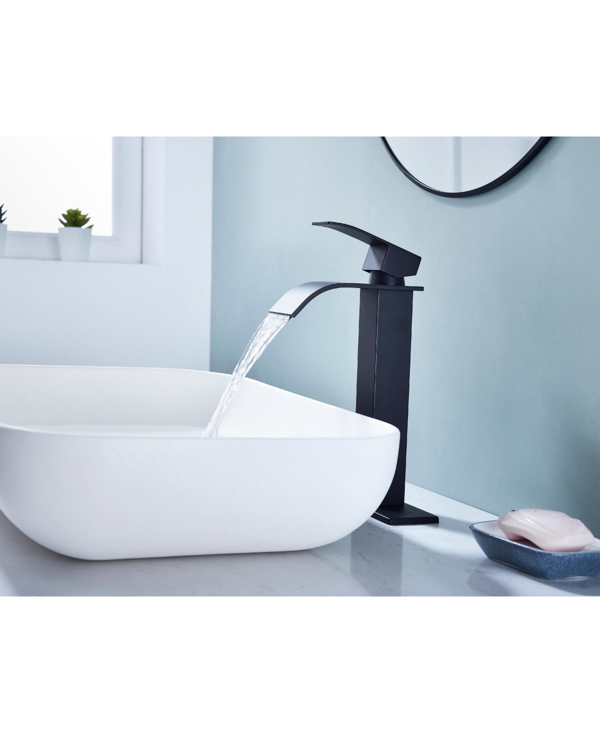 Phying Waterfall Spout Bathroom Sink Single Handle Faucet with Pop-Up Drain