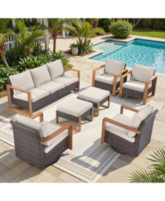 Outdoor Patio Furniture Set-7 Pieces All-Weather Wicker Outdoor Furniture with Swivel Patio Chairs Patio Conversation Sets for Porch Deck