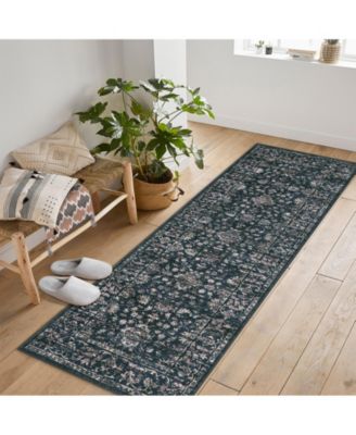 Washable Runner Rug 2 x 8, Vintage Boho Floral Non Slip Soft Low Pile Carpet for Hallway Entryway Bedroom