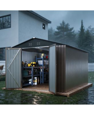 8 x 12 FT Galvanized Steel Outdoor Storage Shed Tool Room, Heavy Duty Garden Tool House with Vents and T-Handle Lock