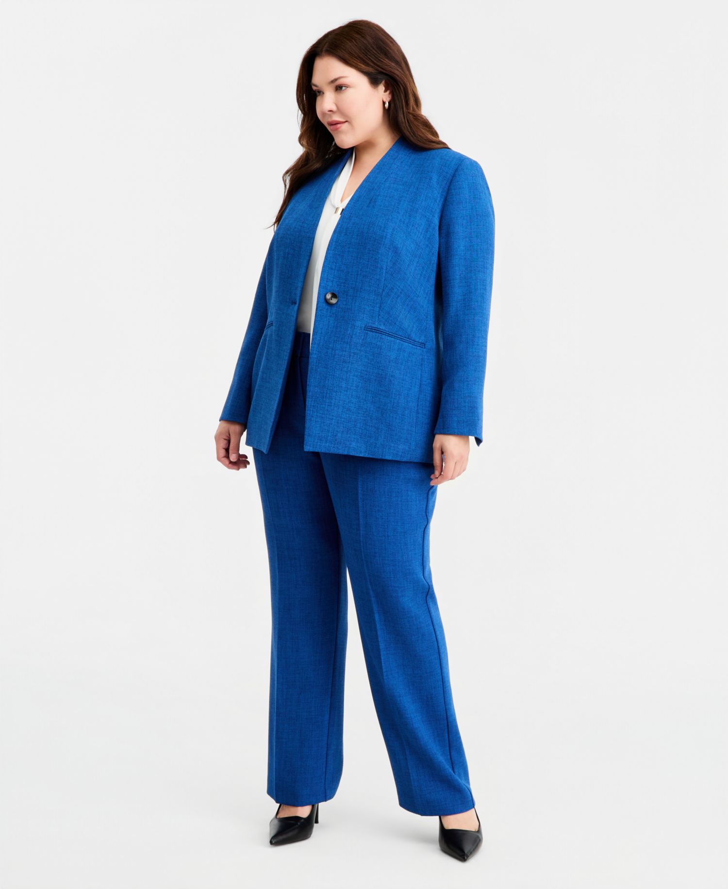 Plus Size Collarless One-Button Blazer