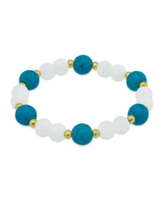 14k Gold-Plated Over Brass Imitation Pearl Howlite Chrysocolla Beads Stretch Bracelet