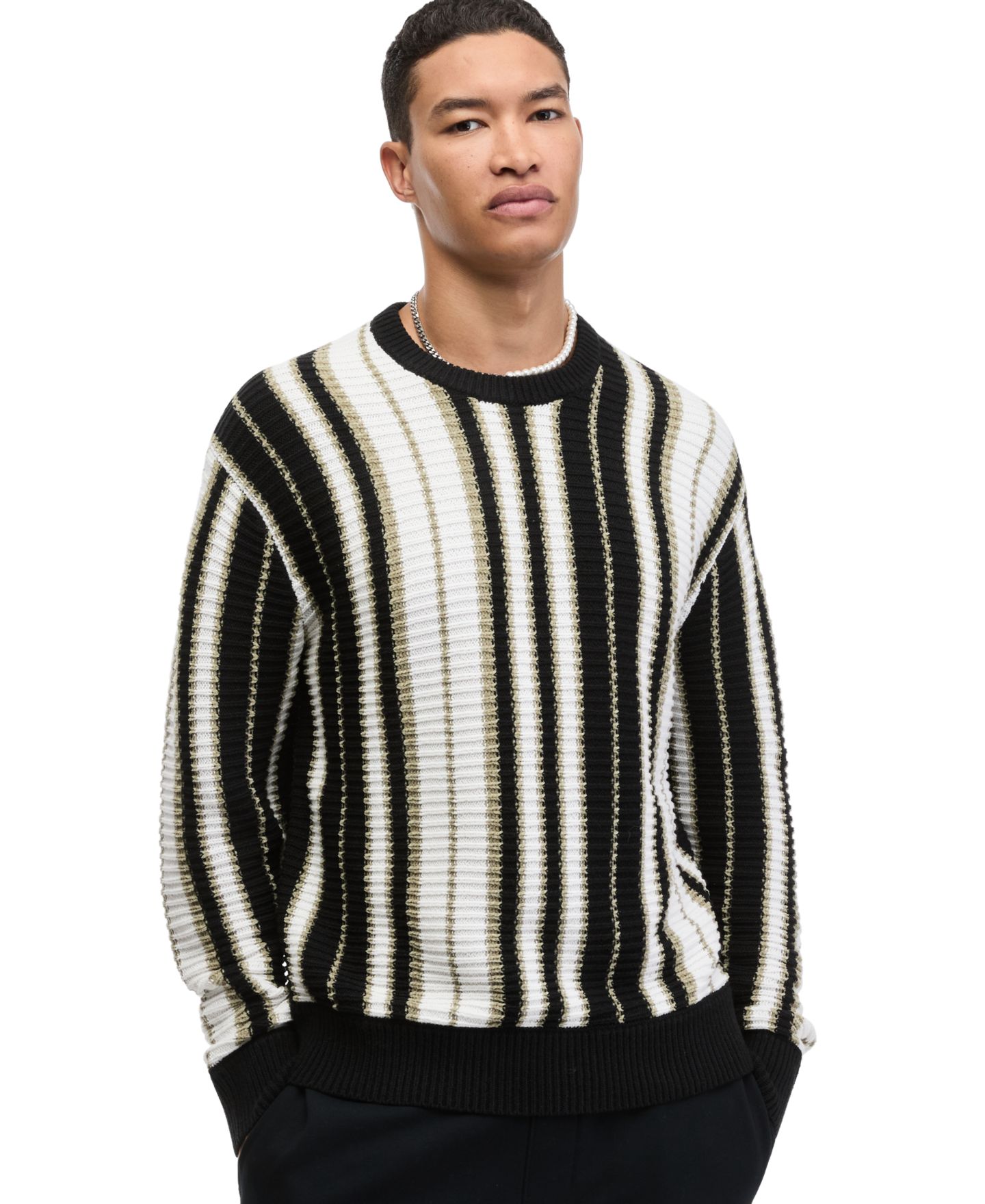 Мужской свитер Mode of One Vertical Stripe Relaxed Crewneck, цвет: Чёрный — фото 1