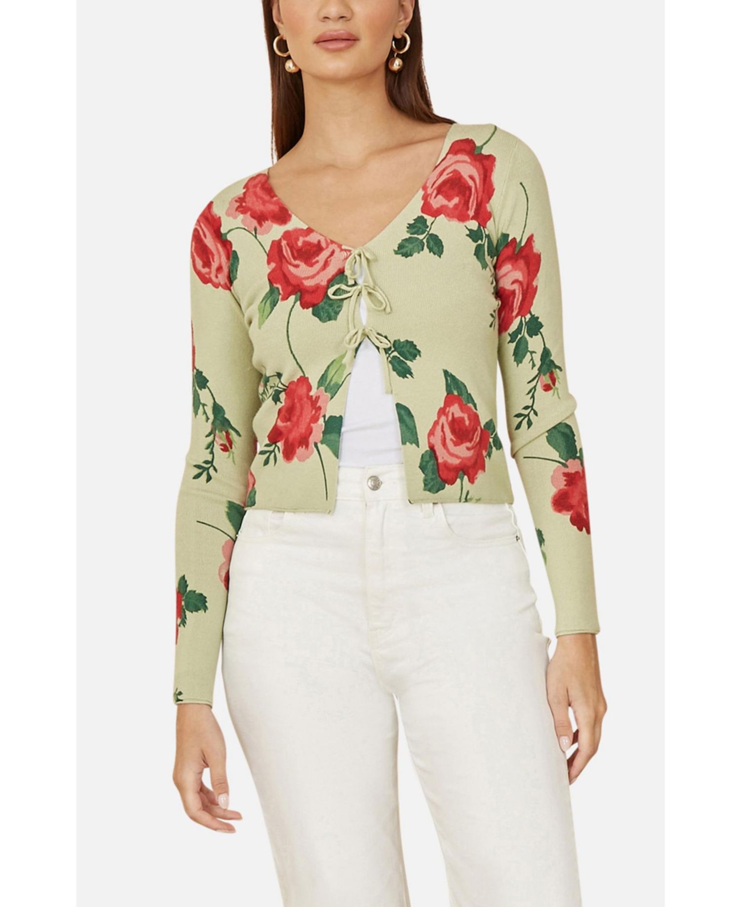 Women's Long Sleeve V-Neck Tie Front Cardigan