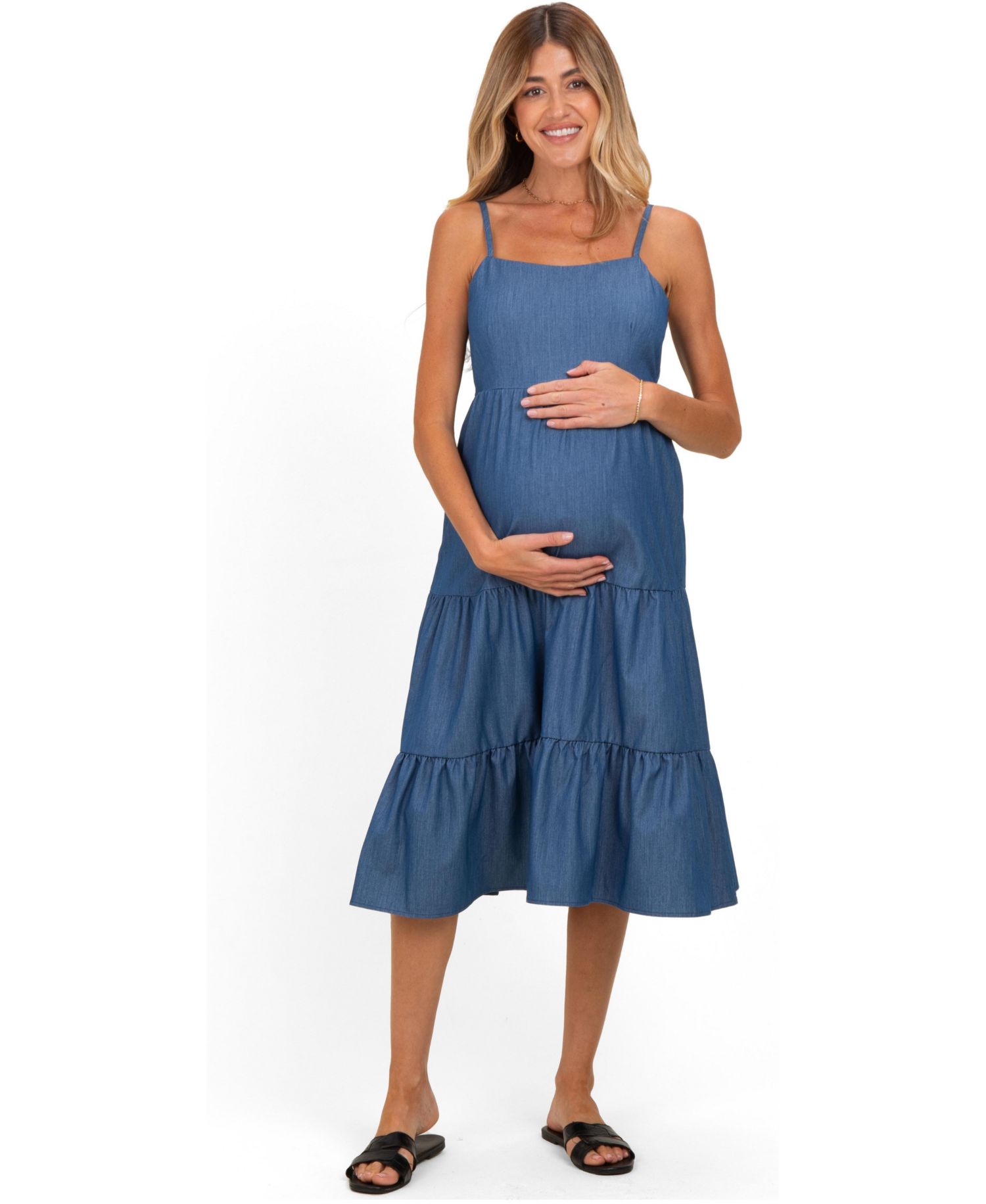 Women's Dark Blue Tiered Sleeveless Midi Dress